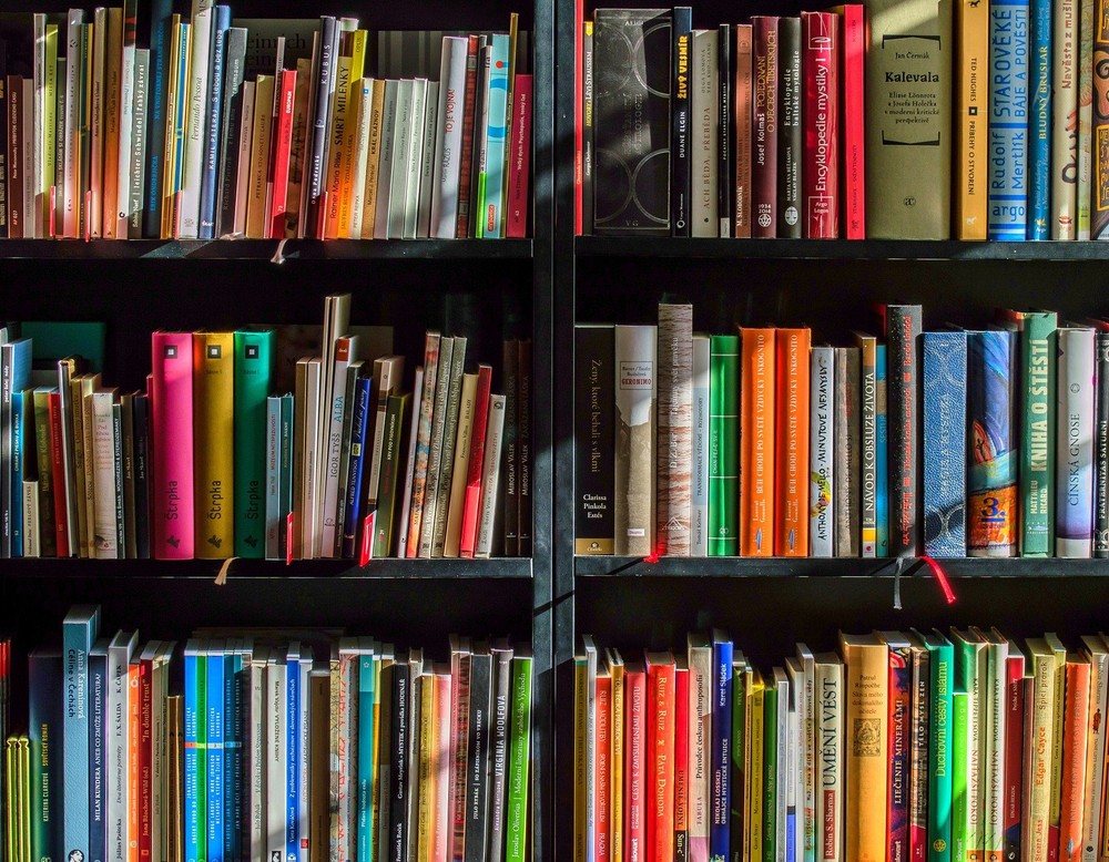 Ein Bücherregal mit vielen aneinander gereihten Büchern. Ein Bücherregal mit vielen aneinander gereihten Büchern.